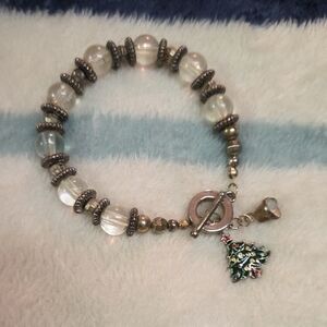 Vintage Silver and Gold Beaded Bracelet with Charm